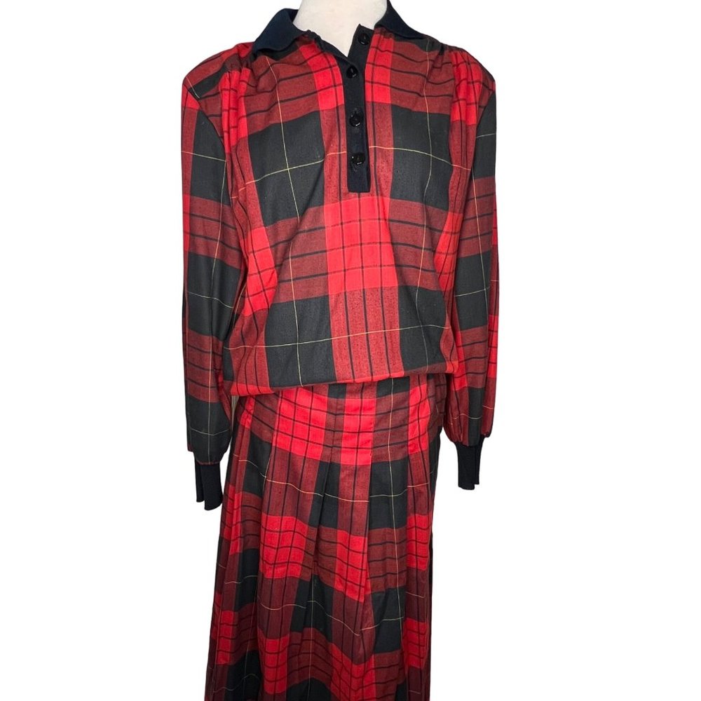 SUNSHINE STARSHINE Women's Skirt and Top Size 18 Red and Black Plaid Collar 4 Bu